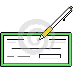 Cheque and pen icon vector bank checkbook