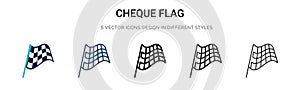 Chequered flag icon in filled, thin line, outline and stroke style. Vector illustration of two colored and black chequered flag