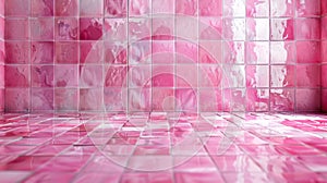 Chequered Pink Tile Wall with Mosaic Ceramic Floor Texture - Bathroom Wall and Floor Tiles Background