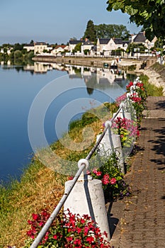 Cher river bank in historic Montrichard town