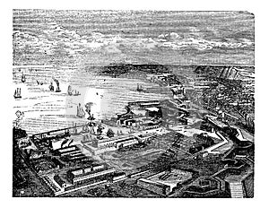 Cherbourg-Octeville, in Normandy, France, during the 1890s, vintage engraving