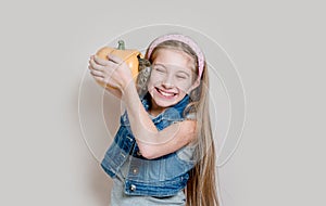Cherful girl with degu squirrel photo