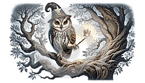 Cherish-Series: Mystical Owl Wizard Casting Enchanted Spells