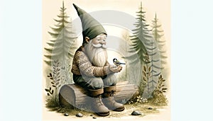 Cherish-Series: Woodland Gnome's Tender Moment with Nature