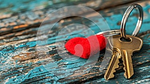 Cherished homeownership house shaped keyring, keys, and red heart symbol of love