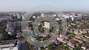 Cherkasy city in Ukraine in autumn sunny day aerial view.