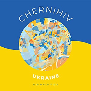 Chernihiv, Ukraine, patriotic map print template