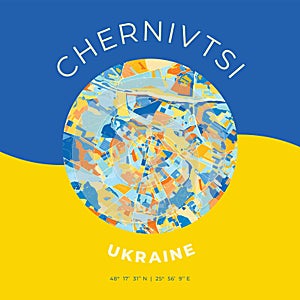 Chernivtsi, Ukraine, patriotic map print template