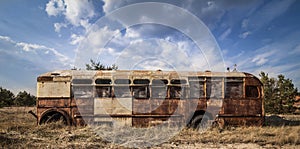 Chernobyl - Abandoned bus in a field