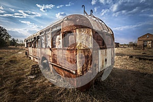 Chernobyl - Abandoned bus in a field