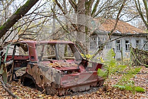 Chernobyl abandoned car in forest