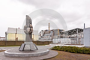 Chernobyl Exclusion Zone, Ukraine. view on fourth power generating unit. Resquers memorian near the Nuclear Energy Plant