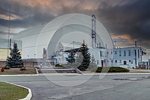 Chernobyl nuclear power plant, arch, new safe confinement, power plant from the air, reactor 4, sarcophagus, object Shelter