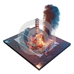 Chernobyl nuclear power plant. Chernobyl disaster catastrophe. 3d isometric illustration isolated on white background