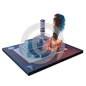 Chernobyl nuclear power plant. Chernobyl disaster catastrophe. 3d isometric illustration isolated on white background