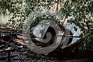 Chernobyl / Ukraine  Chernobyl exclusion zone. Ruins of abandoned places. Zone of high radioactivity. Ruins of buildings