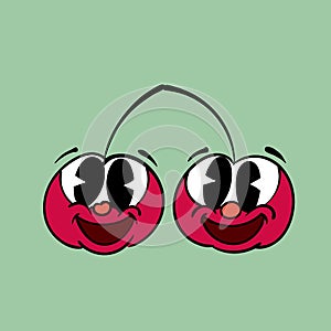 Cherries berries vintage toons: funny character, vector illustration trendy classic retro cartoon style