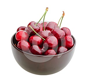 Cherries in a bowl isolated without shadow