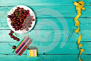 Cherries on a bright background