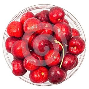 Cherries fruits in a glass bowl isolated