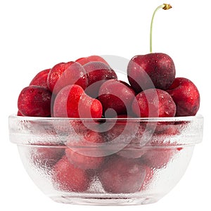 Cherries fruits in a glass bowl isolated