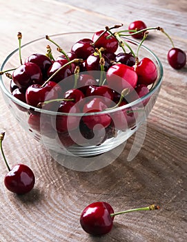 Cherries in a glass bowl