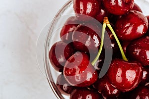 Cherries in glassr bowl.