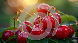 Cherries Hanging From Tree in Rain