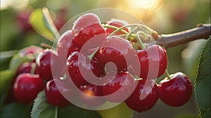 Cherries Hanging From Tree in Rain