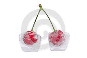 Cherries in ice cubes