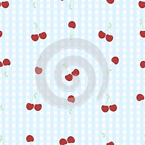 Cherries with plaid pattern seamless fabric design pattern