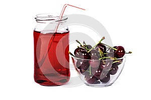 Cherries ripe, fresh isolated on white background. Cherry red ripe on white .. Fresh cherry in a glass bowl on a white background.