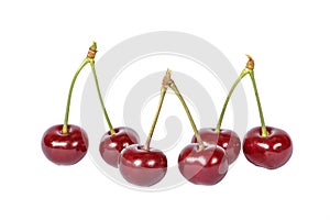 Cherries ripe, fresh isolated on white background. Cherry red ripe on white .. Fresh cherry in a glass bowl on a white background.