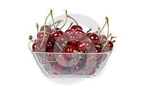 Cherries ripe, fresh isolated on white background. Cherry red ripe on white .. Fresh cherry in a glass bowl on a white background.