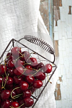 Cherries in a vintage basket