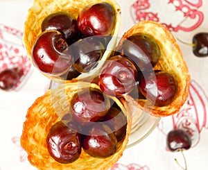 Cherries in a waffle cornet