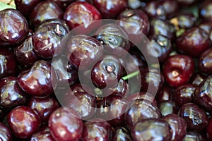 Cherry basket Sweet cherry background cherry with leaf