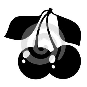 Cherry black icon. Two berries and leaves.Vector icon.