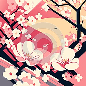 Cherry blossom background. Japanese style. Cherry blossom wallpaper. Vector illustration. Generative AI