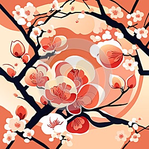 Cherry blossom background. Japanese style. Vector Illustration. Generative AI