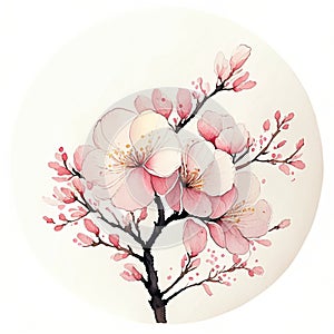 Cherry blossom branch isolated on white background. Hand drawn vector illustration. Generative AI