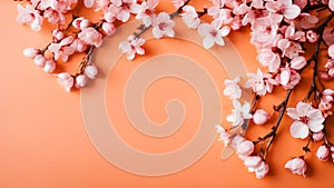 Cherry blossom branch on orange background.