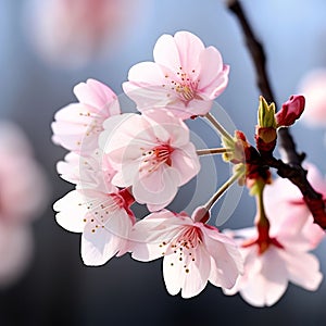 cherry blossom delicate and ephemeral flower with pale pink orw photo