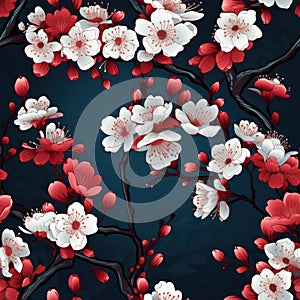 Cherry blossom floral seamless pattern