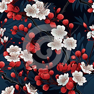 Cherry blossom floral seamless pattern