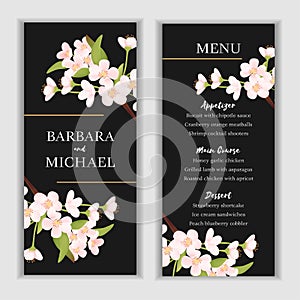 Cherry blossom floral wedding menu card