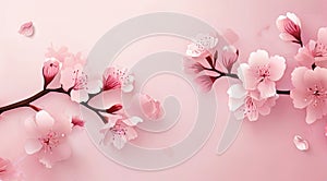 Cherry Blossom Flowers on Light Pink Background - Delicate Floral Elegance.