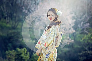Cherry blossom Japanese kimono female