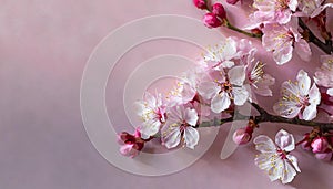 Cherry blossom on light pink background. The beauty of spring and the transient nature