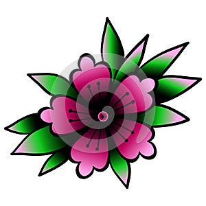 Cherry blossom. Oldschool traditional tattoo element. Vector clipart.Good for printing stickers and transfer tattoos